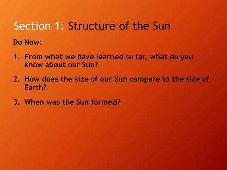 Section 1: Structure of the Sun
