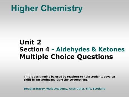 Higher Chemistry Unit 2 Multiple Choice Questions