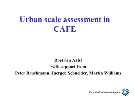 Urban scale assessment in CAFE Roel van Aalst with support from Peter Bruckmann, Juergen Schneider, Martin Williams.