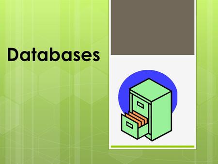 Databases. What is a database?  A database is used to store data. The word DATA is actually Latin for FACTS. A database is, therefore, a place, or thing.