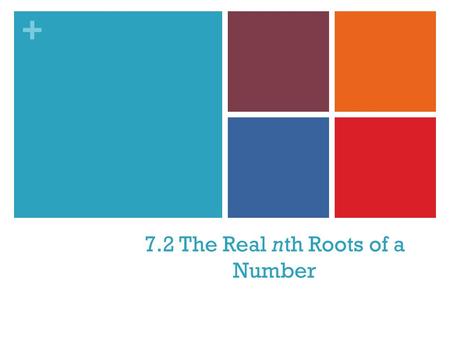 + 7.2 The Real nth Roots of a Number. + 1. How many values in the domain of f are paired with the value in the range? That is, how many x values satisfy.