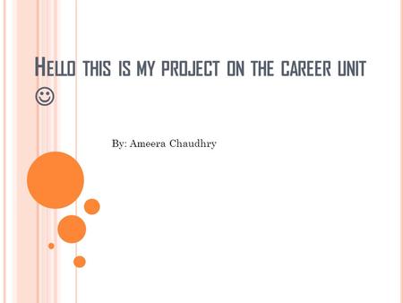 H ELLO THIS IS MY PROJECT ON THE CAREER UNIT By: Ameera Chaudhry.