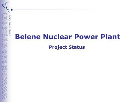 Energy for the Future Belene Nuclear Power Plant Project Status.