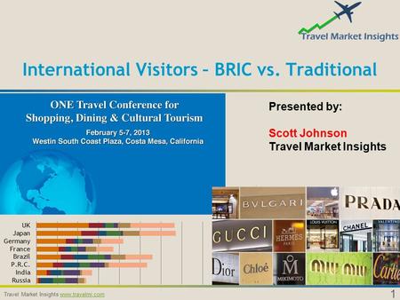 1 Travel Market Insights www.travelmi.comwww.travelmi.com International Visitors – BRIC vs. Traditional Presented by: Scott Johnson Travel Market Insights.