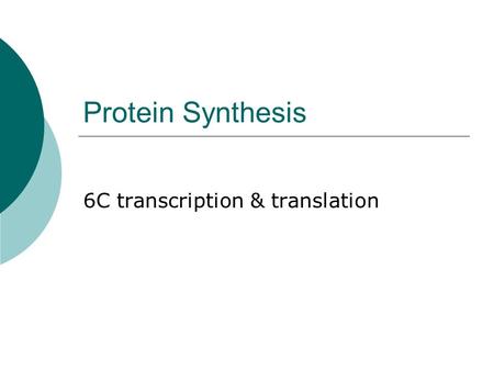 Protein Synthesis 6C transcription & translation.