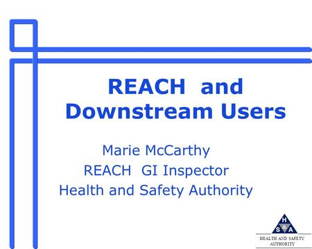 & H AS HEALTH AND SAFETY AUTHORITY REACH and Downstream Users Marie McCarthy REACH GI Inspector Health and Safety Authority.