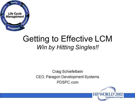 Getting to Effective LCM Win by Hitting Singles!! Craig Schiefelbein CEO, Paragon Development Systems PDSPC.com.