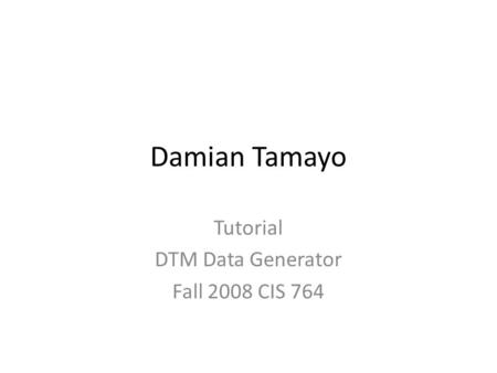 Damian Tamayo Tutorial DTM Data Generator Fall 2008 CIS 764.