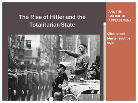 Click to edit Master subtitle style 11/14/13 The Rise of Hitler and the Totalitarian State AND THE FAILURE OF APPEASEMENT.