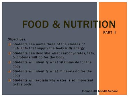 Food & Nutrition part II