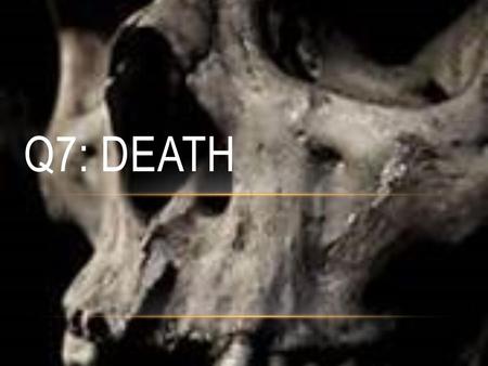 Q7: DEATH. FORENSIC PATHOLOGY Def: Branch of Forensics concerned with determining the cause of death by the examination of a cadaver Cadaver Formal term.