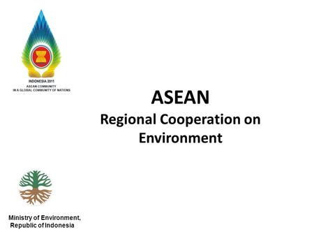 ASEAN Regional Cooperation on Environment Ministry of Environment, Republic of Indonesia.