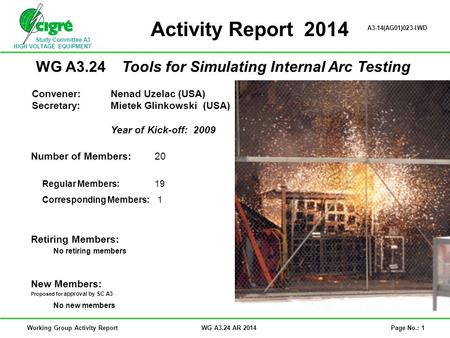 Study Committee A3 HIGH VOLTAGE EQUIPMENT Working Group Activity ReportWG A3.24 AR 2014Page No.: 1 Activity Report 2014 WG A3.24 Tools for Simulating Internal.