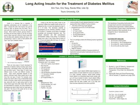 POSTER TEMPLATE BY: www.PosterPresentations.com Long Acting Insulin for the Treatment of Diabetes Mellitus Kim Tran, Eric Tang, Randa Rifai, Udo Oji Touro.