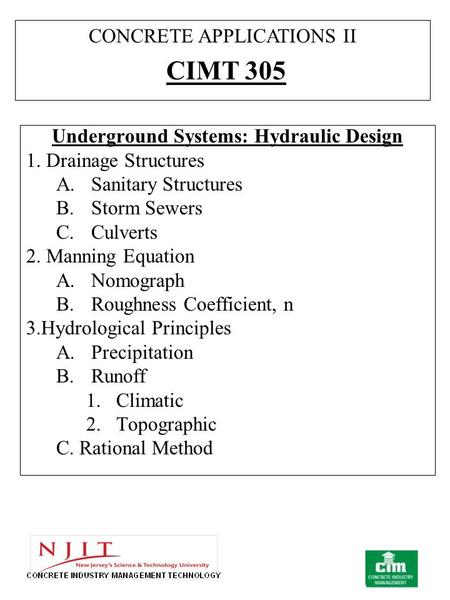 Underground Systems: Hydraulic Design