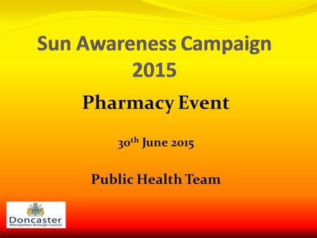 Pharmacy Event 30 th June 2015 Public Health Team.