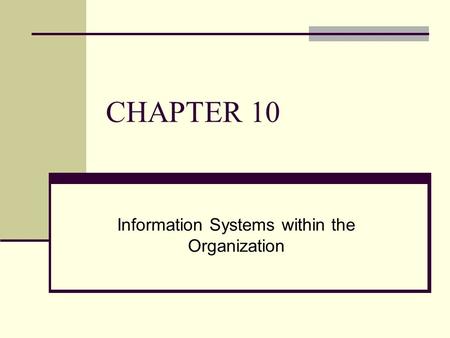 CHAPTER 10 Information Systems within the Organization.