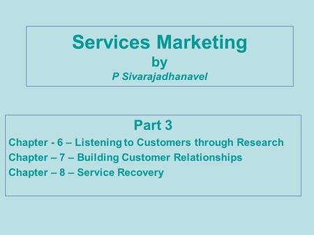 Services Marketing by P Sivarajadhanavel