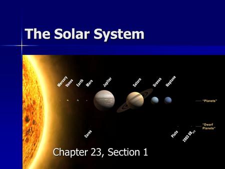 The Solar System Chapter 23, Section 1.