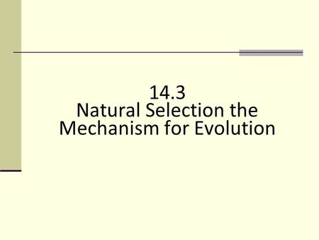 14.3 Natural Selection the Mechanism for Evolution 14.3.