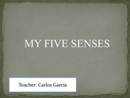 MY FIVE SENSES Teacher: Carlos García Can you name your five senses? sight hearing smell taste touch.