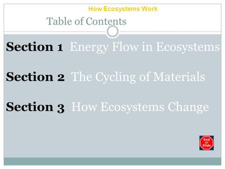 Chapter 5 How Ecosystems Work Table of Contents