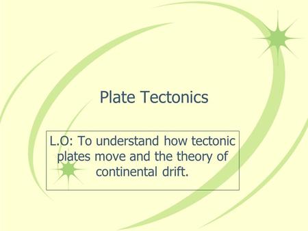 Plate Tectonics L.O: To understand how tectonic plates move and the theory of continental drift.
