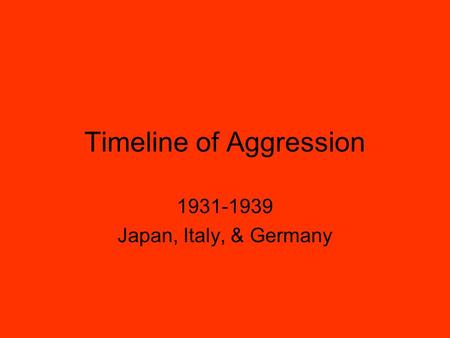 Timeline of Aggression 1931-1939 Japan, Italy, & Germany.