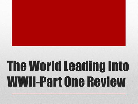 The World Leading Into WWII-Part One Review. Democracy Struggles in Japan- Questions 1 1. Japan’s parliamentary government had many weaknesses. a.It’s.