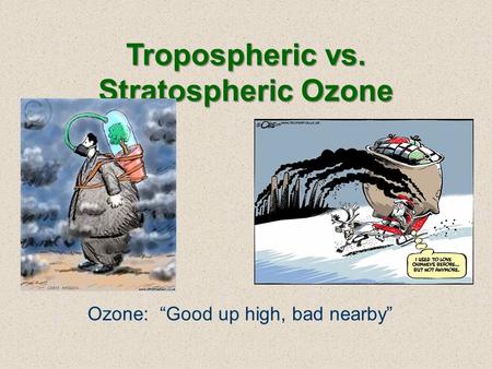 Tropospheric vs. Stratospheric Ozone Ozone: “Good up high, bad nearby”