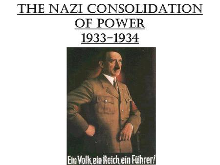 The Nazi Consolidation of Power 1933-1934. Lesson objectives By the end of this lesson you should: Understand the strengths and weaknesses of Hitler’s.