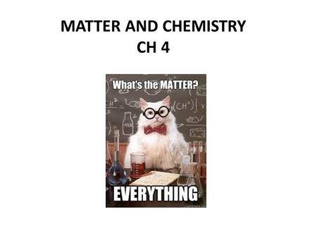MATTER AND CHEMISTRY CH 4. I. Composition of Matter A. Atom – Basic unit of matter – Can’t be broken down and still maintain its properties.