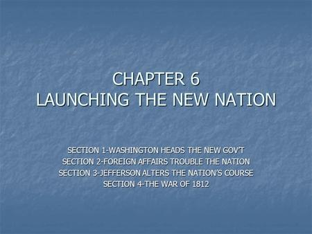 CHAPTER 6 LAUNCHING THE NEW NATION