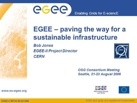 EGEE-II INFSO-RI-031688 Enabling Grids for E-sciencE www.eu-egee.org EGEE and gLite are registered trademarks EGEE – paving the way for a sustainable infrastructure.