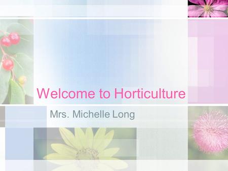 Welcome to Horticulture Mrs. Michelle Long. What is Horticulture?  olls/MTE5MTM1ODQxOA.