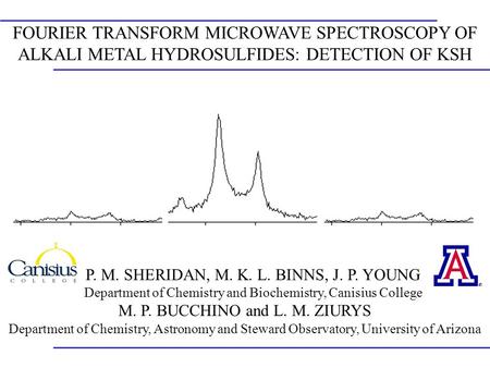 FOURIER TRANSFORM MICROWAVE SPECTROSCOPY OF ALKALI METAL HYDROSULFIDES: DETECTION OF KSH P. M. SHERIDAN, M. K. L. BINNS, J. P. YOUNG Department of Chemistry.