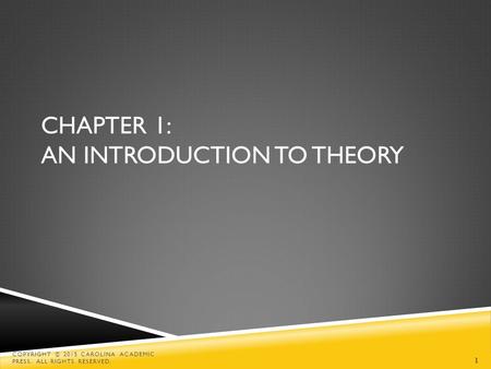 1 CHAPTER 1: AN INTRODUCTION TO THEORY COPYRIGHT © 2015 CAROLINA ACADEMIC PRESS. ALL RIGHTS RESERVED.