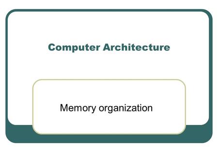 Computer Architecture Memory organization. Types of Memory Cache Memory Serves as a buffer for frequently accessed data Small  High Cost RAM (Main Memory)