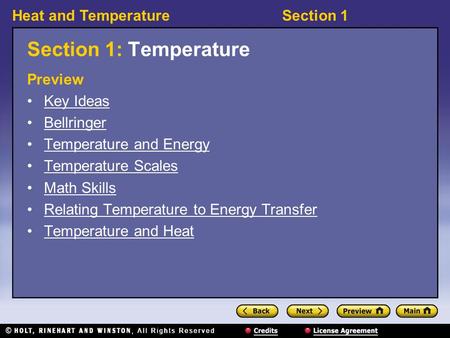 Section 1: Temperature Preview Key Ideas Bellringer