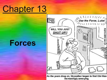 Chapter 13 Forces. What is Force? A push or pull You are exerting a force right now (against the chair, or against the atmosphere) Other objects are also.