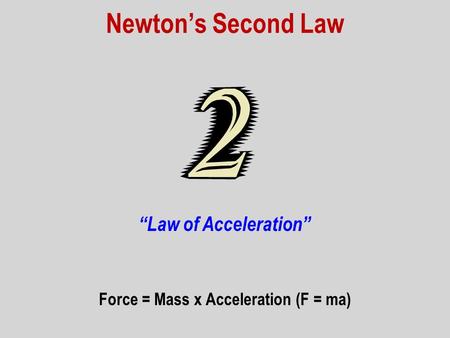 Force = Mass x Acceleration (F = ma)