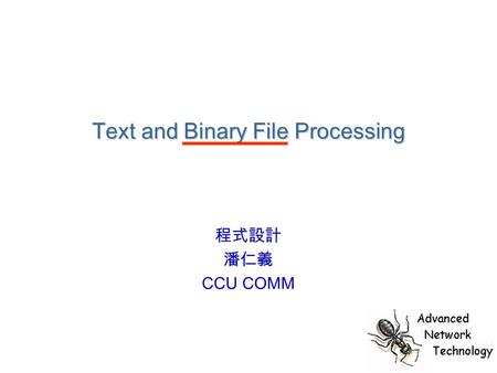 Text and Binary File Processing 程式設計 潘仁義 CCU COMM.