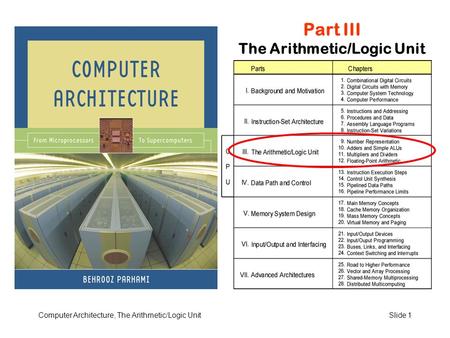 Computer Architecture, The Arithmetic/Logic UnitSlide 1 Part III The Arithmetic/Logic Unit.