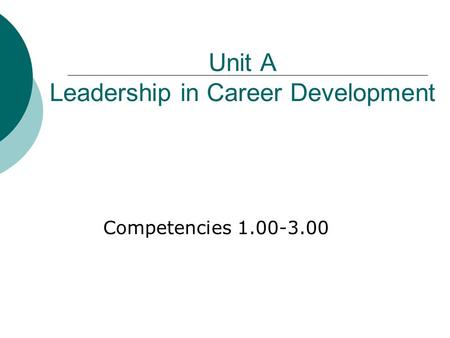 Unit A Leadership in Career Development Competencies 1.00-3.00.