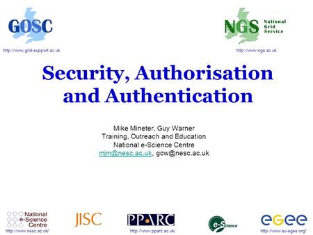 Security, Authorisation and Authentication.
