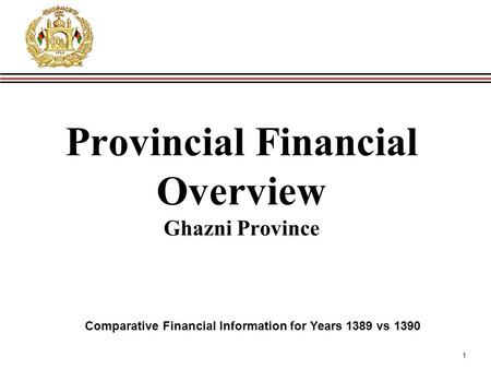 1 Provincial Financial Overview Ghazni Province Comparative Financial Information for Years 1389 vs 1390.