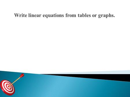 Write linear equations from tables or graphs.