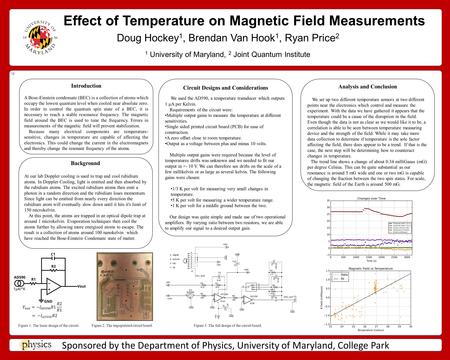 Effect of Temperature on Magnetic Field Measurements Doug Hockey 1, Brendan Van Hook 1, Ryan Price 2 Sponsored by the Department of Physics, University.