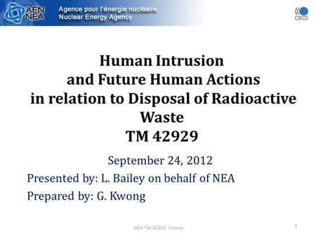 Human Intrusion and Future Human Actions in relation to Disposal of Radioactive Waste TM 42929 September 24, 2012 Presented by: L. Bailey on behalf of.
