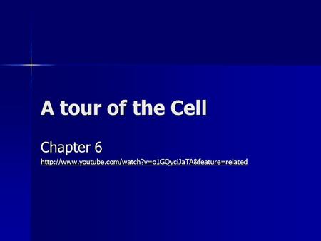 Chapter 6 http://www.youtube.com/watch?v=o1GQyciJaTA&feature=related A tour of the Cell Chapter 6 http://www.youtube.com/watch?v=o1GQyciJaTA&feature=related.
